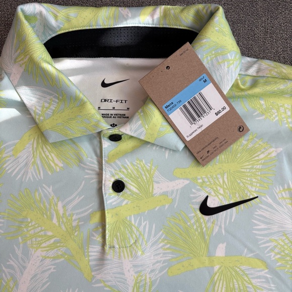 Nike Dri-Fit Tour Mens Size Medium Pine Print Lemon‎ Twist Polo Shirt - Picture 2 of 5
